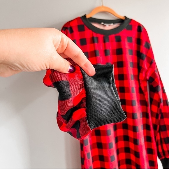Red & Black Plaid Long Sleeve Crew Neck Shirt Shift Dress Extra Large - Picture 6 of 7